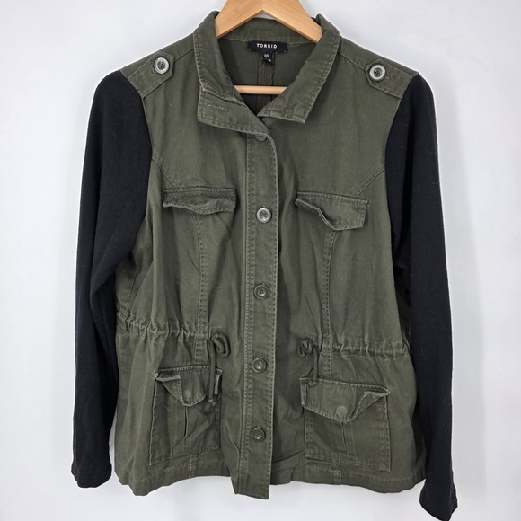 torrid Jackets & Blazers - Torrid Military Shirt Jacket Olive Drab‎ Green Utility Black Sleeves Womens 00